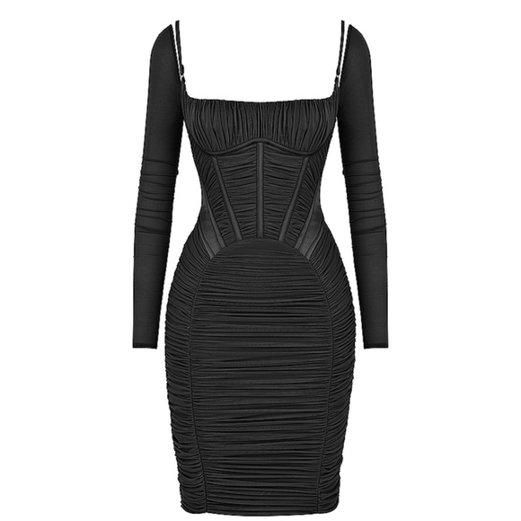 House of CB Freyja Black Gathered Corset Dress S Plus - Picture 3 of 16